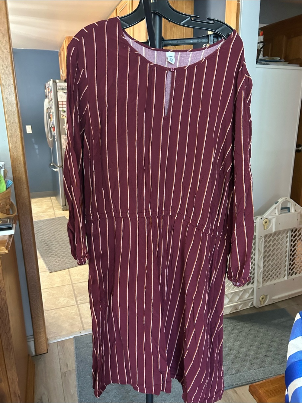 Old Navy Burgundy Striped Long Sleeve Dress